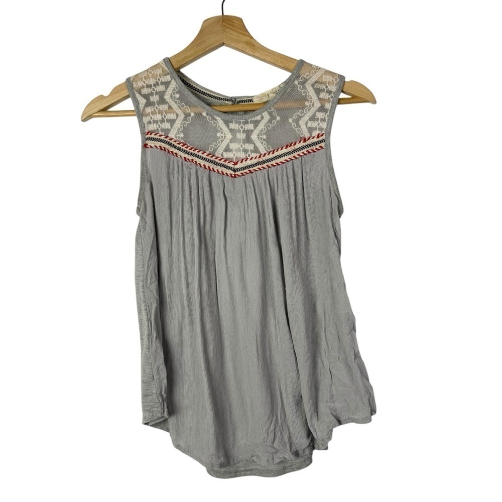 Rewind Gray Lace‎ Embroidered Bust Sleeveless Tank Top XS